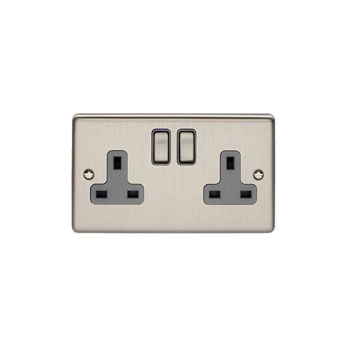 Eurolite Enhance Decorative 2 Gang Socket - Satin Stainless - EN2SOSSG - Choice Handles
