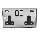 Eurolite Enhance Decorative 2 Gang 13Amp Switched Socket With Usb C Polished Chrome - Polished Chrome - EN2USBCPCB - Choice Handles