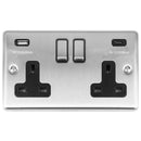 Eurolite Enhance Decorative 2 Gang 13Amp Switched Socket With Usb C Stainless Steel - Satin Stainless - EN2USBCSSB - Choice Handles