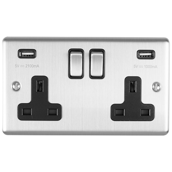 Eurolite Enhance Decorative 2 Gang Usb Socket - Satin Stainless - EN2USBSSB - Choice Handles