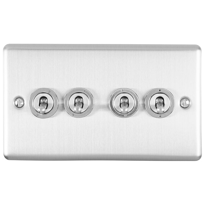 Eurolite Enhance Decorative 4 Gang Toggle Switch - Satin Stainless - ENT4SWSS - Choice Handles