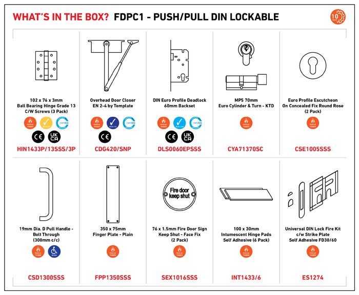 Eurospec - Commercial Fire Door Pack - Push/Pull Lockable - Satin Stainless Steel - FDPC1