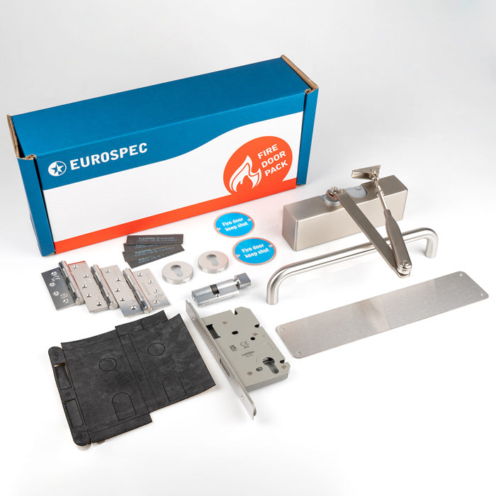 Eurospec - Commercial Fire Door Pack - Push/Pull Lockable - Satin Stainless Steel - FDPC1