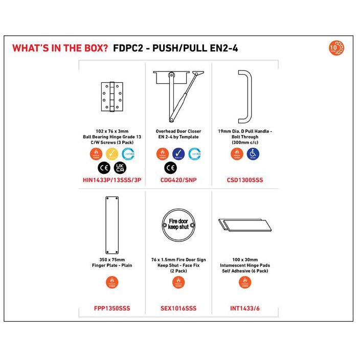 Eurospec - Commercial Fire Door Pack - Push/Pull - Satin Stainless Steel - FDPC2