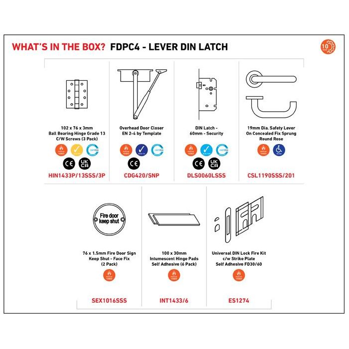 Eurospec - Commercial Fire Door Pack - Lever Latch - Satin Stainless Steel - FDPC4