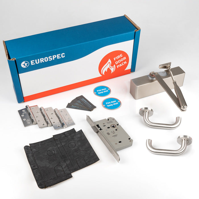 Eurospec - Commercial Fire Door Pack - Lever Latch - Satin Stainless Steel - FDPC4