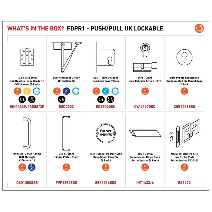 Eurospec - Residential Fire Door Pack - Push/Pull Lockable - Satin Stainless Steel - FDPR1