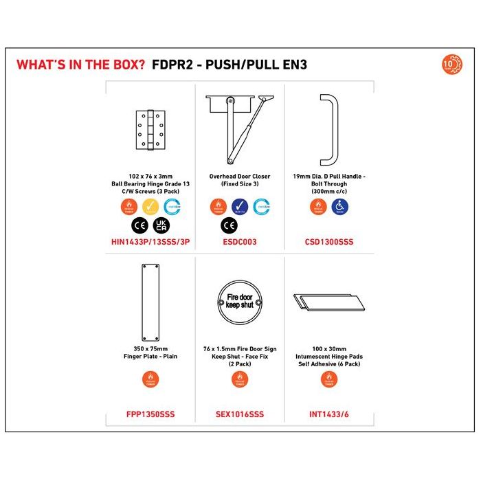 Eurospec - Residential Fire Door Pack - Push/Pull - Satin Stainless Steel - FDPR2