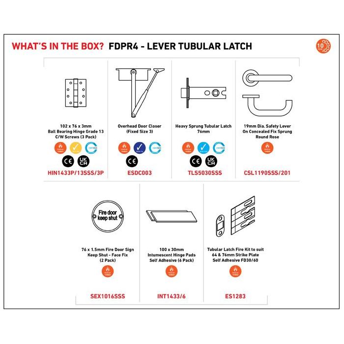 Eurospec - Residential Fire Door Pack - Lever Latch - Satin Stainless Steel - FDPR4