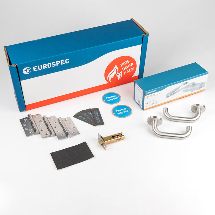 Eurospec - Residential Fire Door Pack - Lever Latch - Satin Stainless Steel - FDPR4