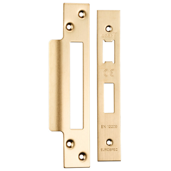 Eurospec - Forend Strike & Fixings - Bas/Ess/LSS - Square  - Satin Brass - FSF5004SB