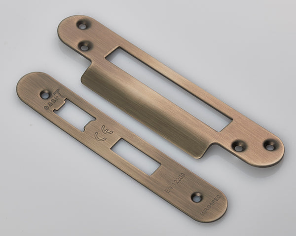 Eurospec - Forend Strike & Fixings - Bas/Ess/LSS - Radius  - Antique Brass - FSF5004AB/R