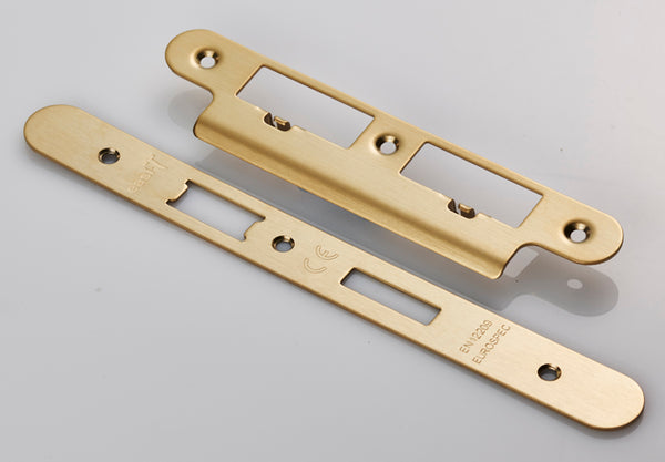 Eurospec - Forend Strike & Fixings - DLS7260Ep/DLS7860WC - Radius - Satin Brass - FSF5017SB/R