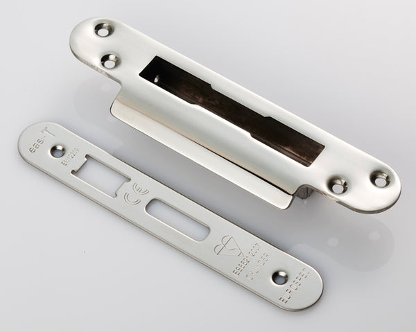 Eurospec - Forend Strike & Fixing Pack To Suit BS8621 Cylinder Sashlock - Radius - Bright Stainless Steel - FSF5030BSS/R