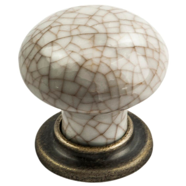 Carlisle Brass - Porcelain Mushroom Pattern Knob 35mm - Antique Brass Ivory Crackle Glaze - FTD630AABIC - Choice Handles