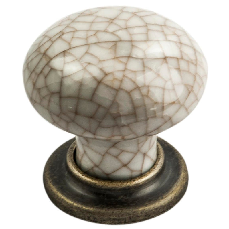 Carlisle Brass - Porcelain Mushroom Pattern Knob 35mm - Antique Brass Ivory Crackle Glaze - FTD630AABIC - Choice Handles