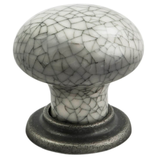 Carlisle Brass - Porcelain Mushroom Pattern Knob 35mm - Antique Steel Midnight Blue Crackle Glaze - FTD630AASMC - Choice Handles