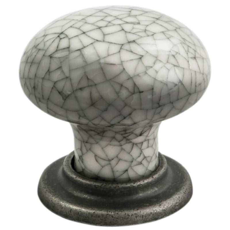 Carlisle Brass - Porcelain Mushroom Pattern Knob 35mm - Antique Steel Midnight Blue Crackle Glaze - FTD630AASMC - Choice Handles