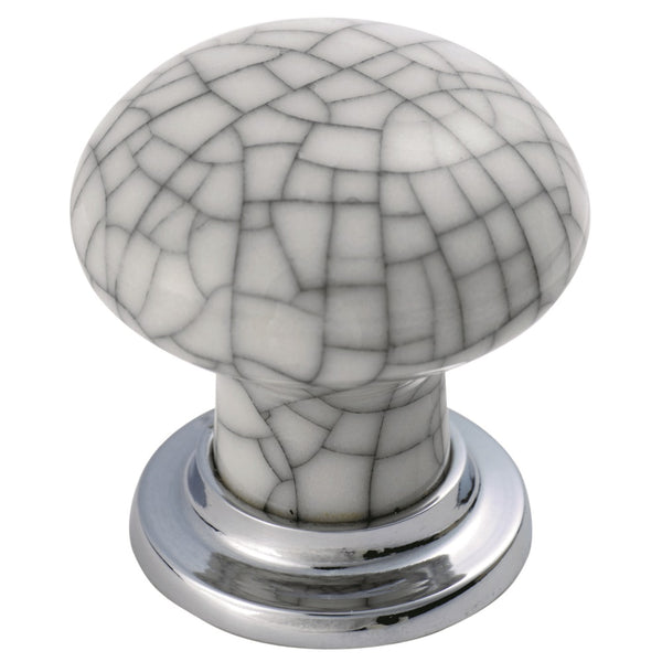 Carlisle Brass - Porcelain Mushroom Pattern Knob 35mm - Polished Chrome / Midnight Blue Crackle Glaze - FTD630ACPMC - Choice Handles