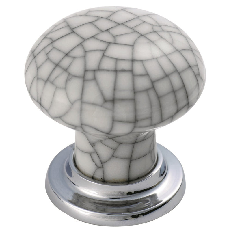 Carlisle Brass - Porcelain Mushroom Pattern Knob 35mm - Polished Chrome / Midnight Blue Crackle Glaze - FTD630ACPMC - Choice Handles