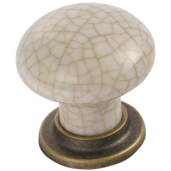Carlisle Brass - Porcelain Mushroom Pattern Knob 35mm - Florentine Bronze / Ivory Crackle Glaze - FTD630AFBIC - Choice Handles