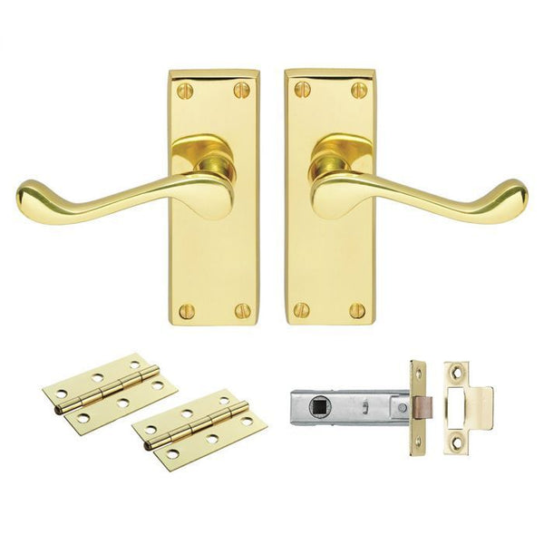 Carlisle Brass - Victorian Scroll Internal Pack - 1 Pair  - 1 PAIR CBS55. 1 X TL1 & 1 Pair 3 Loose Pin Hinges - Polished Brass - CBS55/INTB - Choice Handles