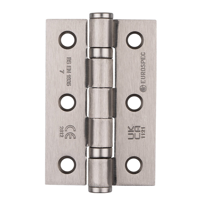 Eurospec - 76 X 51 X 2mm Ball Bearing Hinge - Grade 7 C/W Screws (Pair) - Satin Nickel - HIN1322/7SN