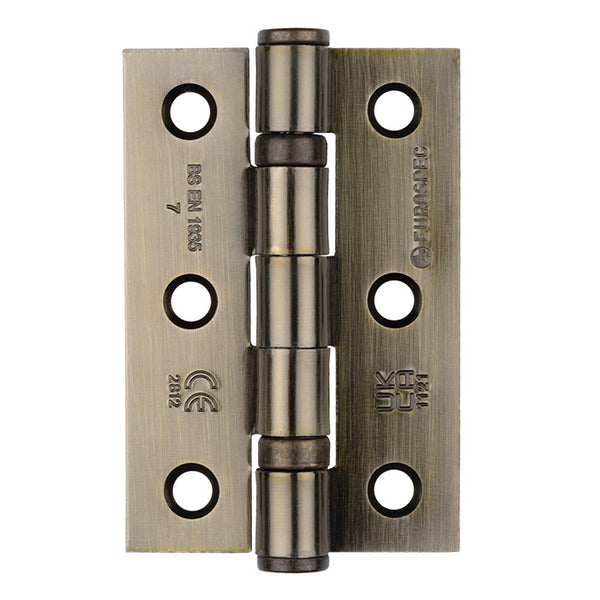 Eurospec - 76 X 51 X 2mm Ball Bearing Hinge Grade 7 C/W Screws (Pair) - Antique brass - HIN1322/7AB