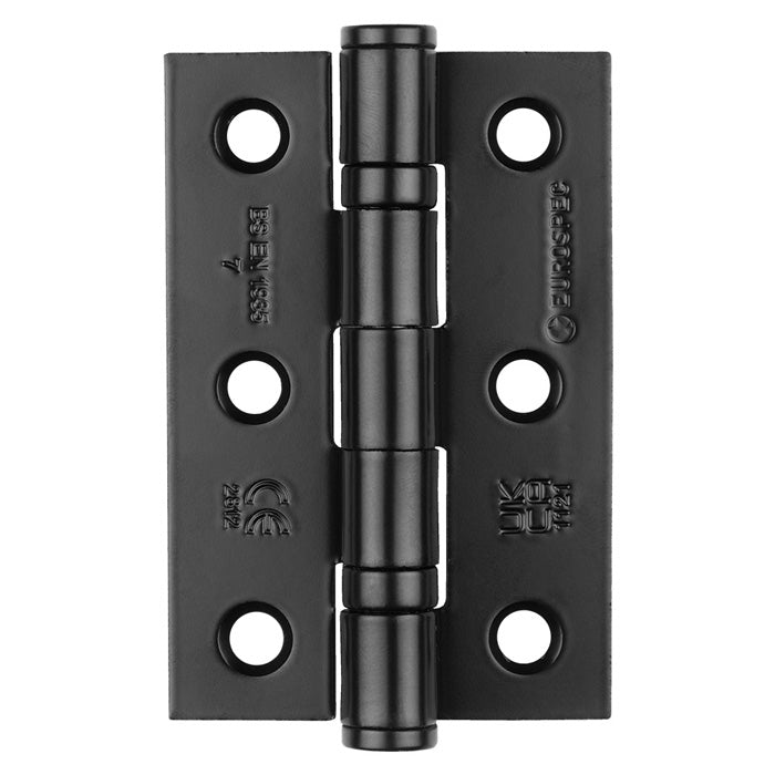 Eurospec - 76 X 51 X 2mm Ball Bearing Hinge Grade 7 C/W Screws (Pair) - Matt Black - HIN1322/7MB