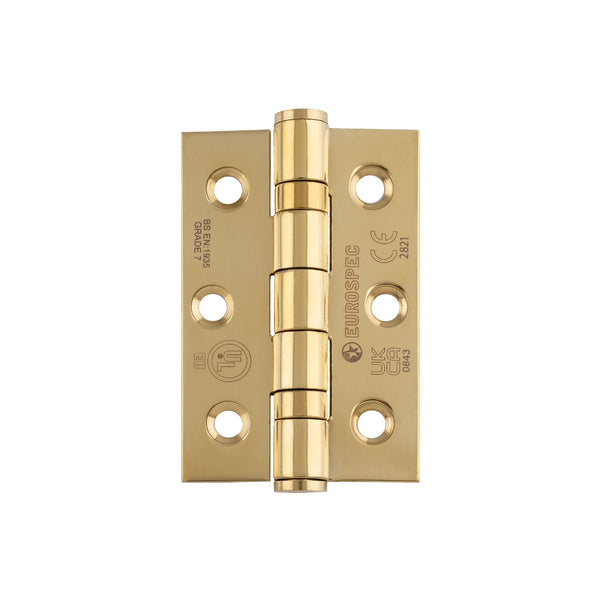 Eurospec - 76 X 51 X 2mm Ball Bearing Hinge Grade 7 C/W Screws (Pair) - PVD Brass - HIN1322/7PVD