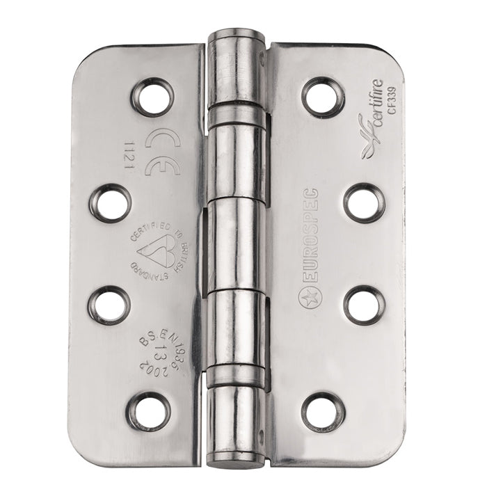 Eurospec - 102 X 76 X 2.5mm Ball Bearing Hinge Grade 13 C/W Screws - Radius (3 Pack) - Satin Stainless Steel - HIN14325/13SSS/R