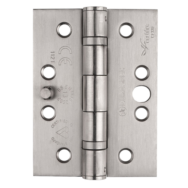 Eurospec - 102 X 76 X 3mm Dog Bolt Ball Bearing Hinge Grade 13 C/W Screws (Pair) - Satin Stainless Steel - HIN1433SEC/13SSS