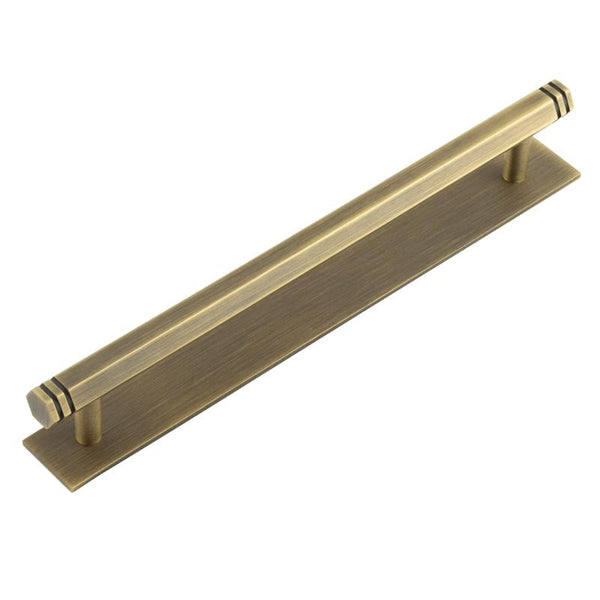 Hoxton Nile Cabinet Handles 224mm Ctrs Plain Backplate Antique Brass - HOX-360AB-5060AB - Choice Handles