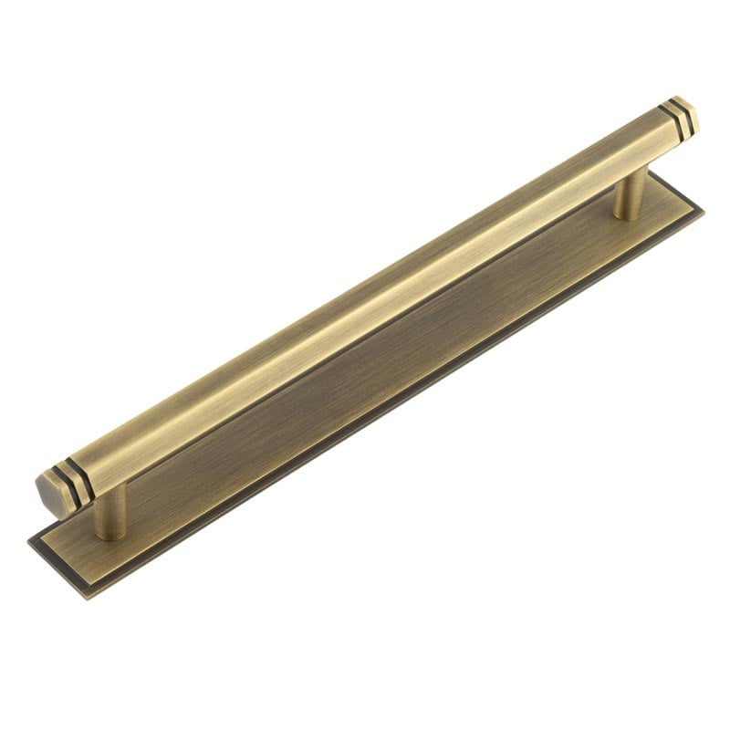 Hoxton Nile Cabinet Handles 224mm Ctrs Stepped Backplate Antique Brass - HOX-360AB-6060AB - Choice Handles