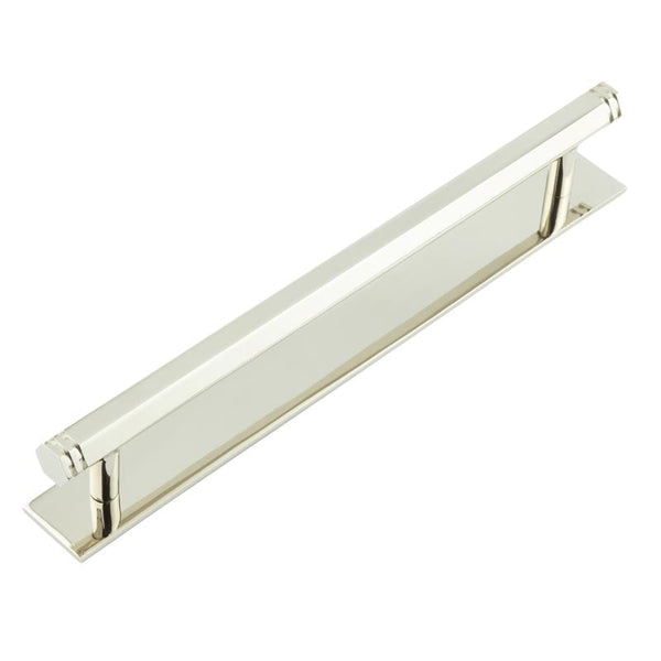 Hoxton Nile Cabinet Handles 224mm Ctrs Plain Backplate Polished Nickel - HOX-360PN-5060PN - Choice Handles