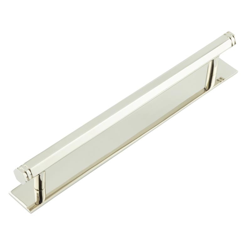 Hoxton Nile Cabinet Handles 224mm Ctrs Plain Backplate Polished Nickel - HOX-360PN-5060PN - Choice Handles