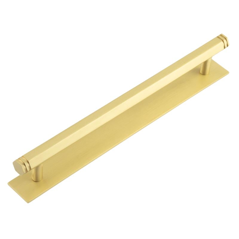 Hoxton Nile Cabinet Handles 224mm Ctrs Plain Backplate Satin Brass - HOX-360SB-5060SB - Choice Handles
