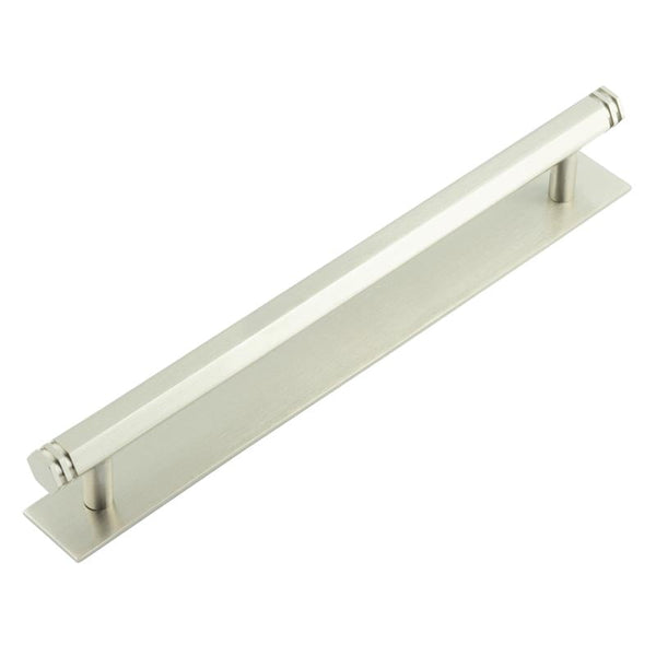 Hoxton Nile Cabinet Handles 224mm Ctrs Plain Backplate Satin Nickel - HOX-360SN-5060SN - Choice Handles