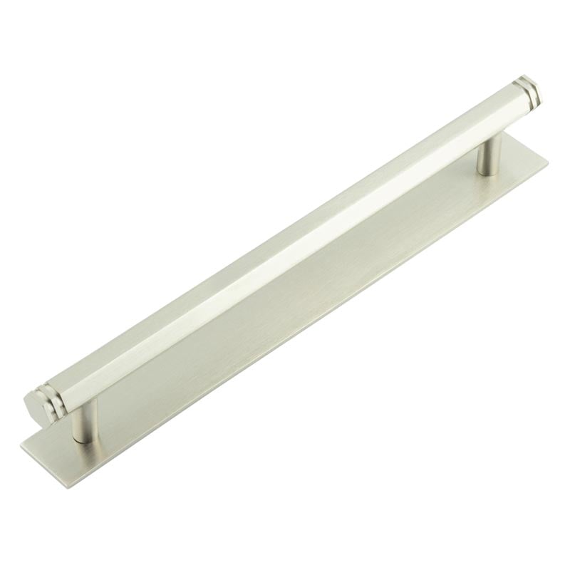 Hoxton Nile Cabinet Handles 224mm Ctrs Plain Backplate Satin Nickel - HOX-360SN-5060SN - Choice Handles