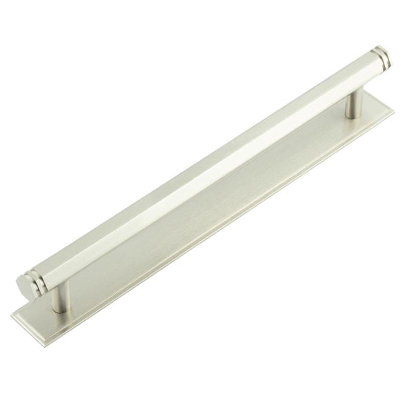 Hoxton Nile Cabinet Handles 224mm Ctrs Stepped Backplate Satin Nickel - HOX-360SN-6060SN - Choice Handles