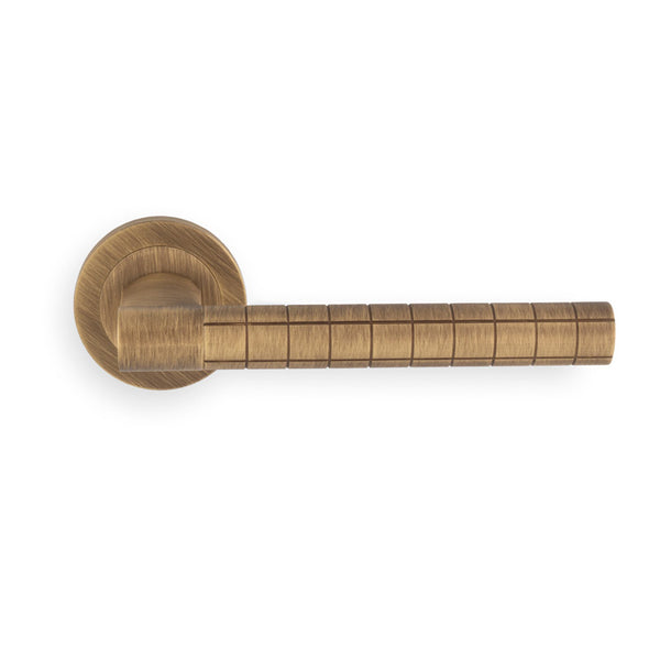 Manital Hey Quadra Lever Handle On Threaded Round Rose Bgo - Antique Brass - HQ5AB - Choice Handles