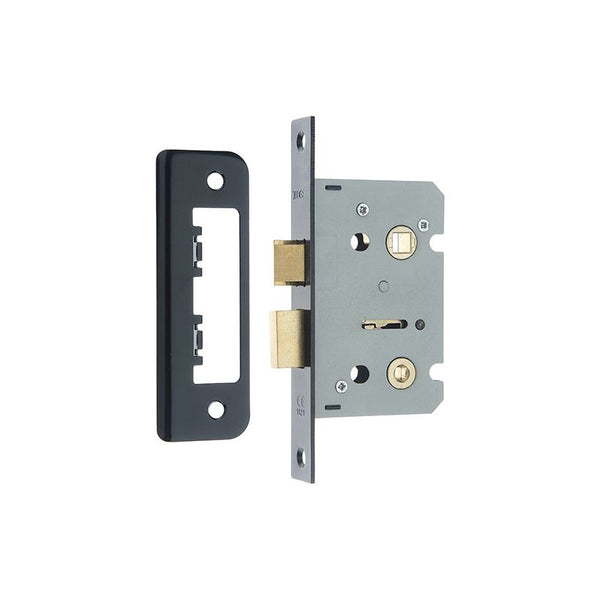 Frelan - Jedo Kontrax Bathroom locks with Square Forend & Radiused Strike Plate 65mm - Black - JL450BL - Choice Handles