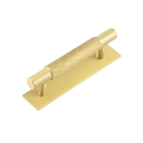 Hoxton - Taplow Cabinet Handles 96mm Ctrs Plain Backplate - Satin Brass - HOX-2050SB-5050SB - Choice Handles