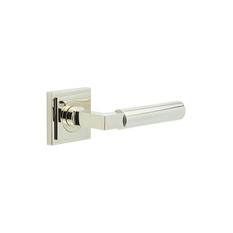 Burlington - Westminster Door Handles On Square Stepped Rose - Polished Nickel - BUR30KIT163 - Choice Handles
