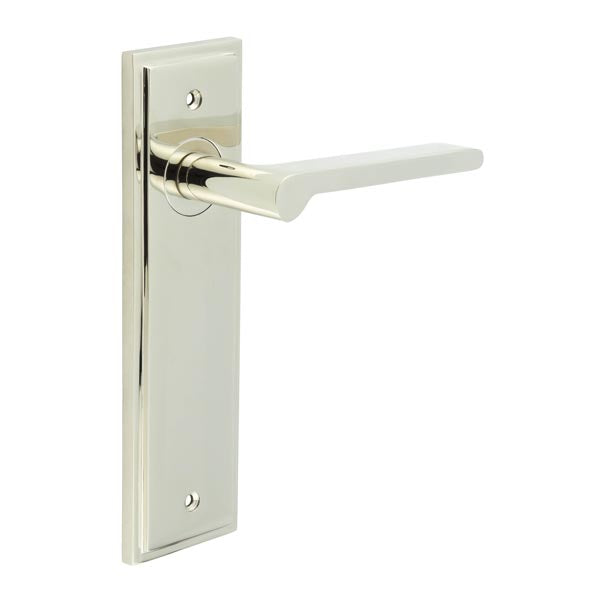 Burlington - Fitzrovia Door Handle On Latch Backplate - Polished Nickel - BUR15KIT164 - Choice Handles