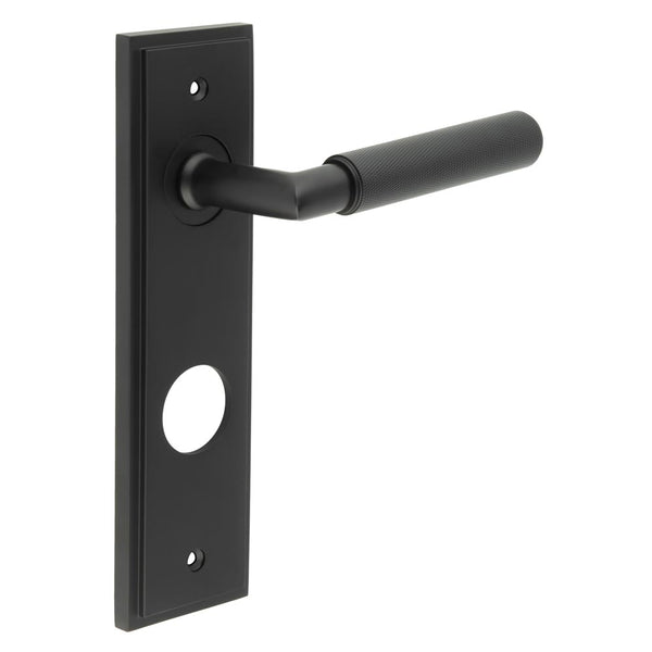 Burlington - Piccadilly Door Handle On Din Bathroom Backplate - Black - BUR40KIT338 - Choice Handles