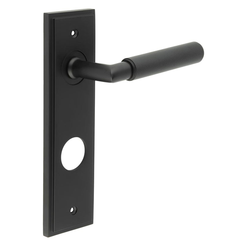 Burlington - Piccadilly Door Handle On Din Bathroom Backplate - Black - BUR40KIT338 - Choice Handles
