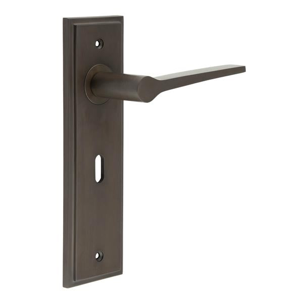 Burlington - Knightbridge Door Handle On Lock Backplate - Dark Bronze - BUR20KIT87 - Choice Handles
