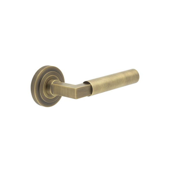 Burlington - Westminster Door Handle on Stepped Rose  - Antique Brass - BUR30KIT3 - Choice Handles