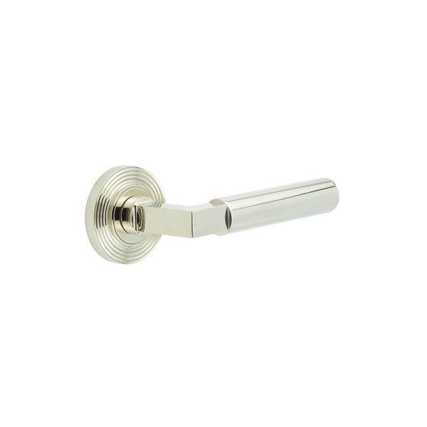 Burlington - Westminster Door Handles On Reeded Rose  - Polished Nickel - BUR30KIT160 - Choice Handles
